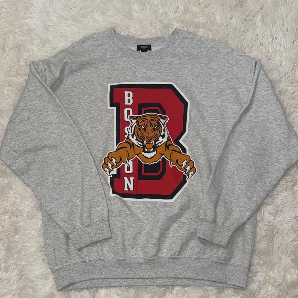 Forever 21 Gray Boston Tiger Crewneck Sweater